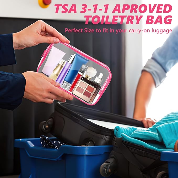 AURUZA Clear Makeup Bag,Portable Travel Toiletry Bags with Zipper, TSA Approved Clear Organizer Bags, PVC Cosmetic Pouch for Airport Airline Compliant