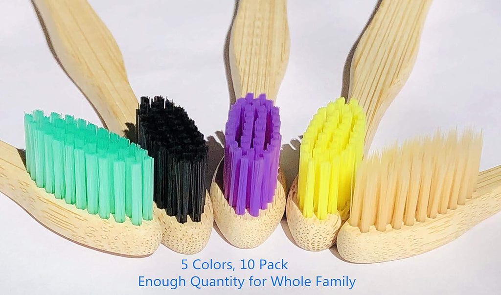 Eco Friendly Bamboo Toothbrush, 10Pack Medium Firm Bristles Biodegradable Bulk Wooden Toothbrushes
