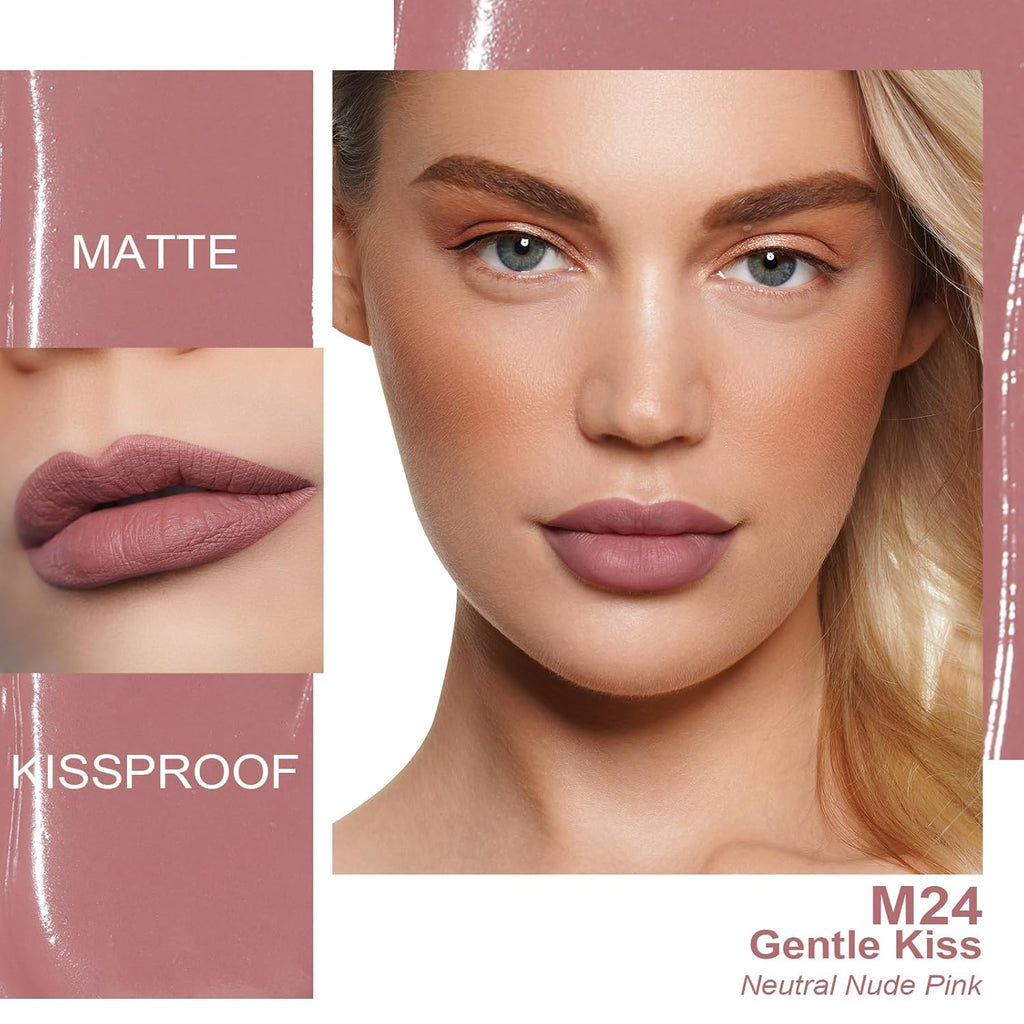 Oulac Matte Liquid Pink Lipstick for Women, Pink Nude Long Lasting Lipstick, Waterproof Lip Stain, No Transfer, Creamy High Pigmented Formula with Vitamin E, Vegan & Cruelty-Free M24
