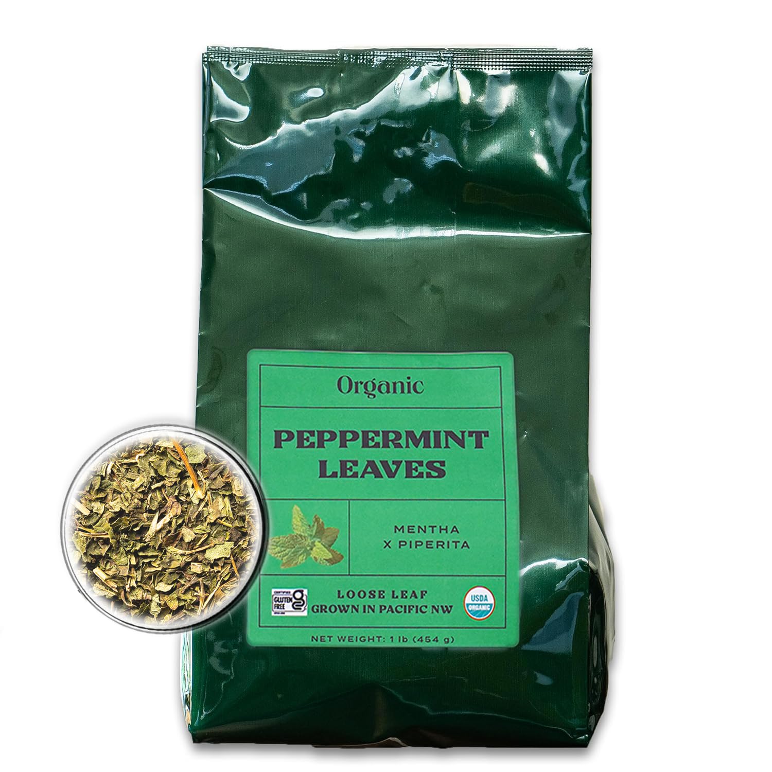 Worldwide Botanicals Organic Peppermint Loose Leaf Tea, 1 lb - Pacific Northwest Organic Cultivation, Highly Aromatic Digestive Tea, Antioxidant, Caffeine Free, 16 ounce