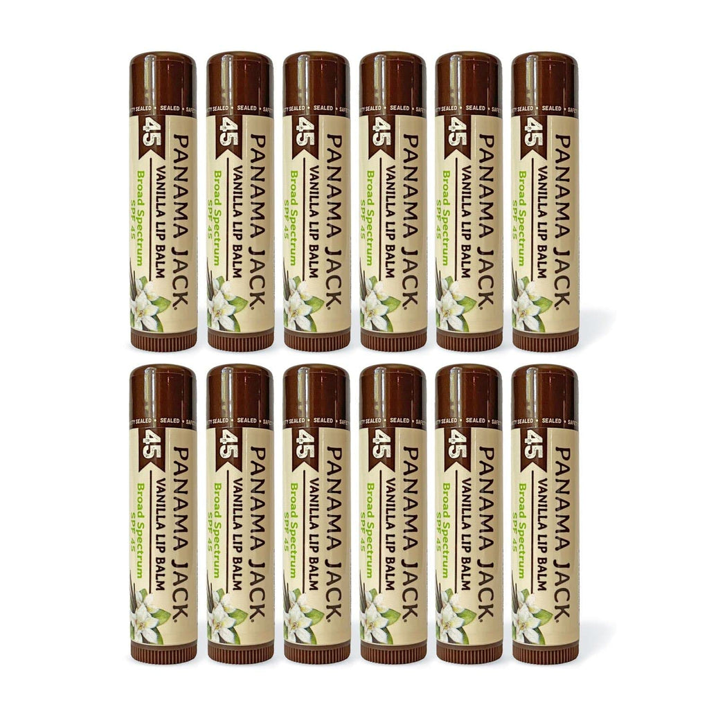 Panama Jack Sunscreen Lip Balm - SPF 45, Broad Spectrum UVA-UVB Sunscreen Protection, Prevents & Soothes Dry, Chapped Lips, Vanilla, 12-pack