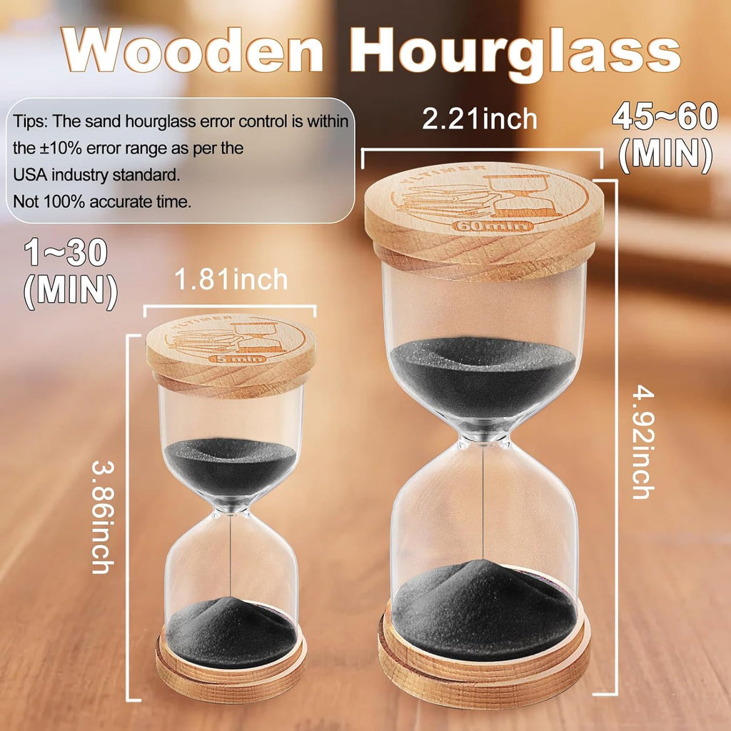 1 Minute Sand Timer, Wooden Sand Hourglass, Small Blue Hourglass, Sandglass Clock 1 Min for Classroom,Game,Decorative (Black)