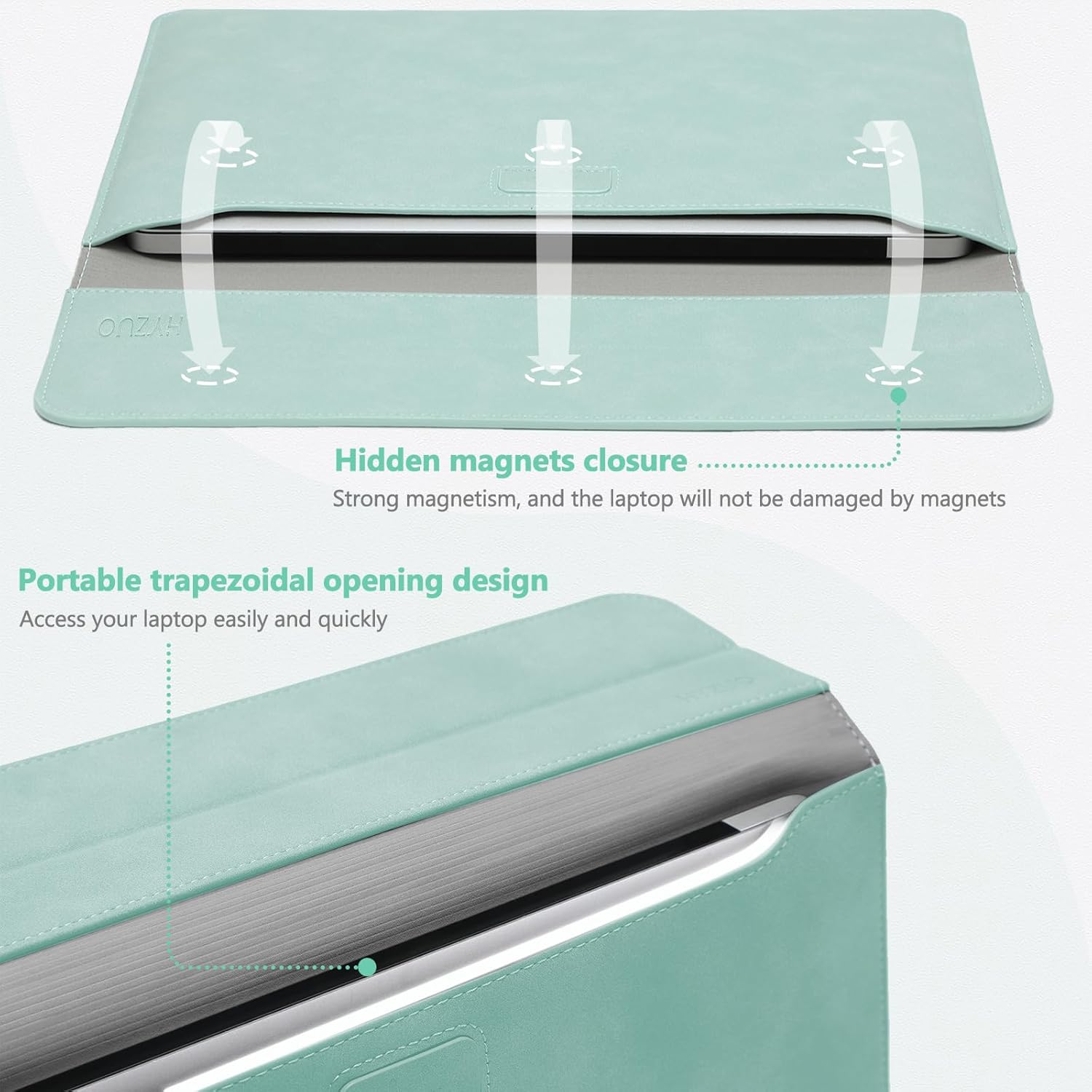 HYZUO 15-16 Inch Laptop Sleeve Case with Stand Feature for MacBook Pro 16 M4/M3/M2/M1 Pro/Max 2025-2019, XPS 15, MacBook Pro 15 2015-2012, Samsung Galaxy Book Flex/Pro 15, Mint Green