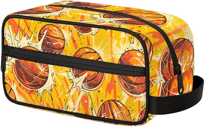 Watercolor Basketball Boys Travel Toiletry Bag Waterproof Wash Bag Shower Shaving Bag Cosmetic Organizer Makeup Bag Portable Toiletries Accessories for Women Men Basketball
