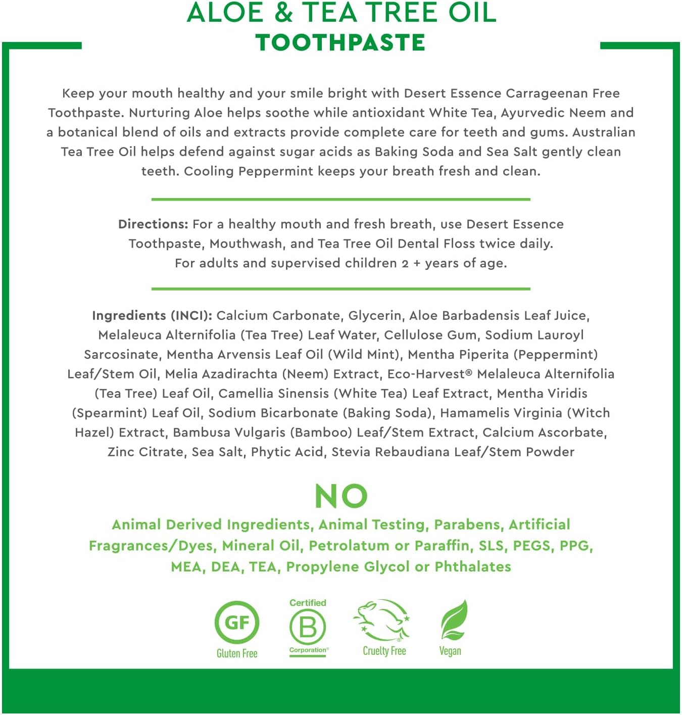 Desert Essence Aloe & Tea Tree Oil Toothpaste - Peppermint - Ideal For Sensitive Teeth & Gums - Complete Oral Care - Aloe - Tea Tree Oil - Baking Soda - Refreshes Breathe - Carrageenan Free