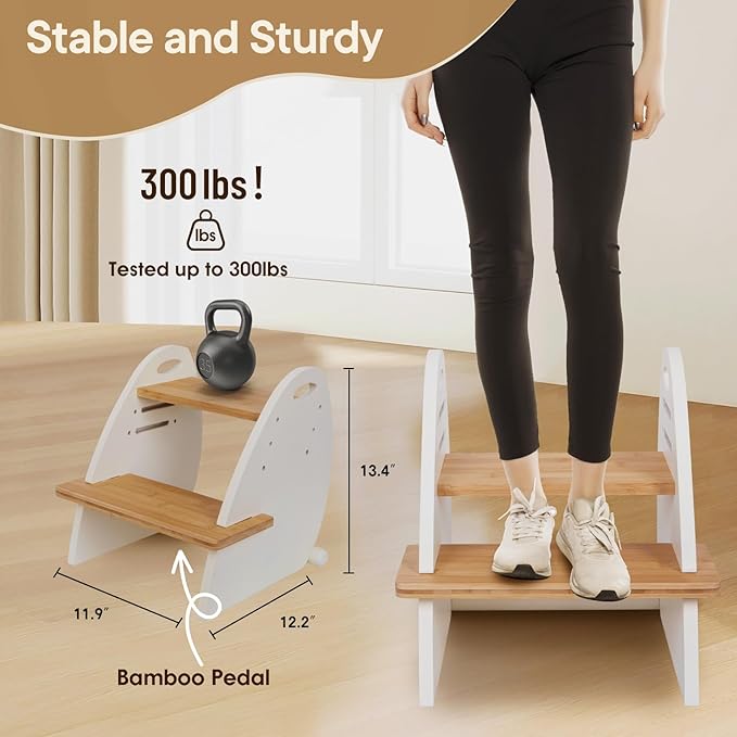 Wooden 2 Step Stool for Kids,Toddler Adjustable Triple Height Step Stool,Bamboo Bird-Shaped Design,300lbs Capacity,Ideal for Bathroom,Kitchen,Bedroom