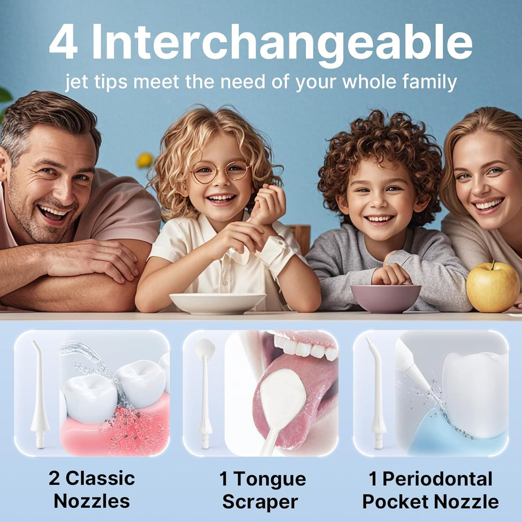 TUREWELL Water Dental Flosser for Teeth/Braces, 310 ML Portable Cordless Oral Irrigator with 5 Modes, IPX7 Waterproof Electric Water Flossing with 4 Replacement Jet Tips for Travel and Home, White