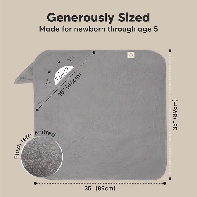 KeaBabies Hooded Baby Towel for Newborn - Viscose Derived from Bamboo Large Baby Bath Towels with Hood for Boys, Girls, Toddler, Extra Absorbent & Soft Newborn Bath Essentials (Shark, Regular)