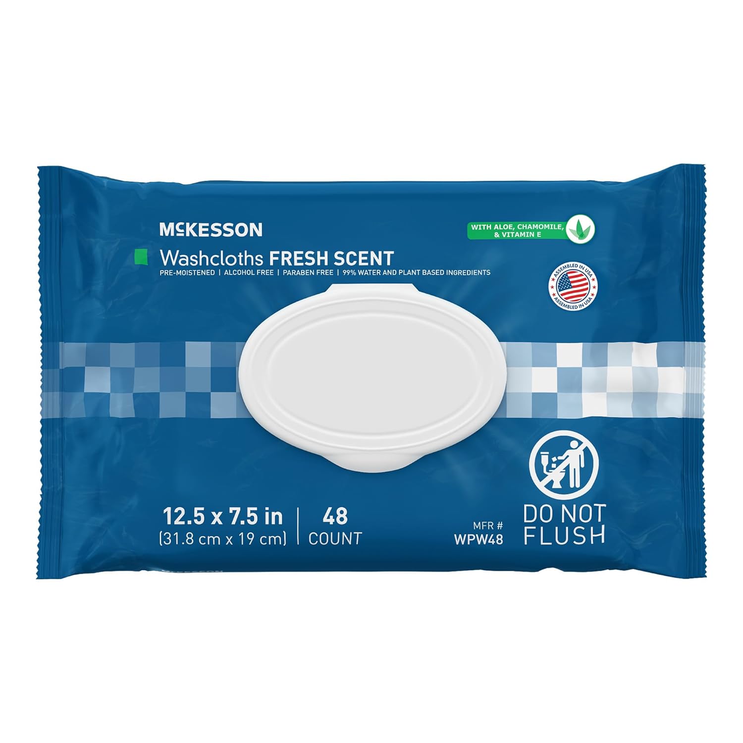 McKesson Washcloth Wipes, Scented - Disposable Wet Wipes for Adults - Alcohol-Free - No-Rinse Formula - Snap Lid Soft Pack, 48 Count, 1 Pack