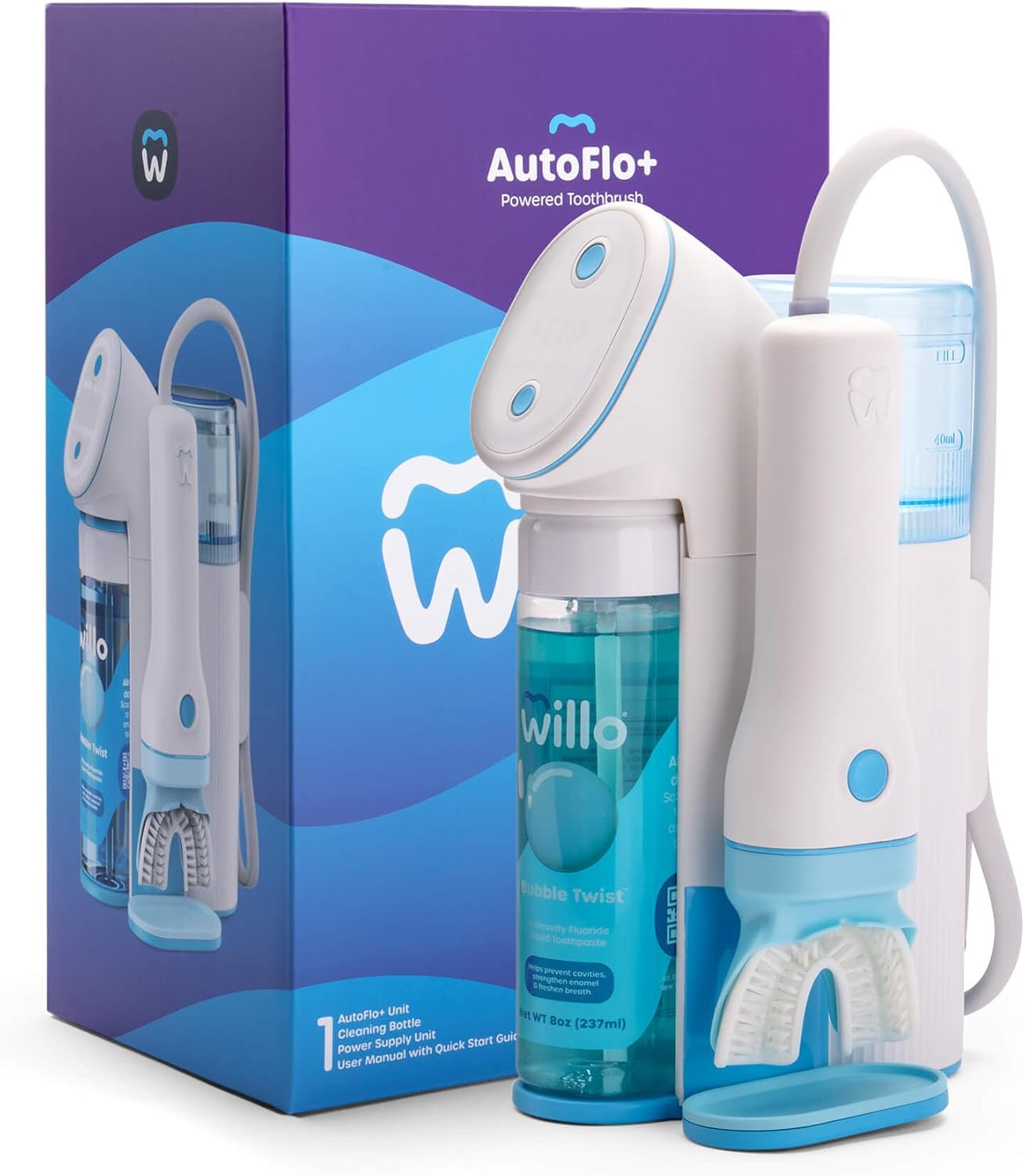 Willo Fully Automatic Kids U-Shaped Electric Toothbrush - 2 Brushing Timers, Deep-Cleans, Consistent Results, Eliminates Brushing Mistakes - Bubble Twist (Medium - Kids Ages 8-11 Years)