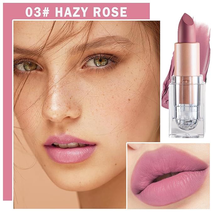 Matte Nude Lipstick Velvet Lip Gloss Non-Fading Non-Sticky Cup Nude Lipstick Matte Lip Stain Long Lasting Waterproof Lipstick for Women Girls Daily Lip Makeup-603 Hazy Rose