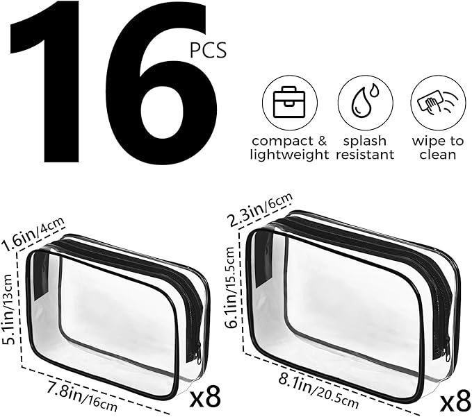 AURUZA Clear Makeup Bag,Portable Travel Toiletry Bags with Zipper, TSA Approved Clear Organizer Bags, PVC Cosmetic Pouch for Airport Airline Compliant