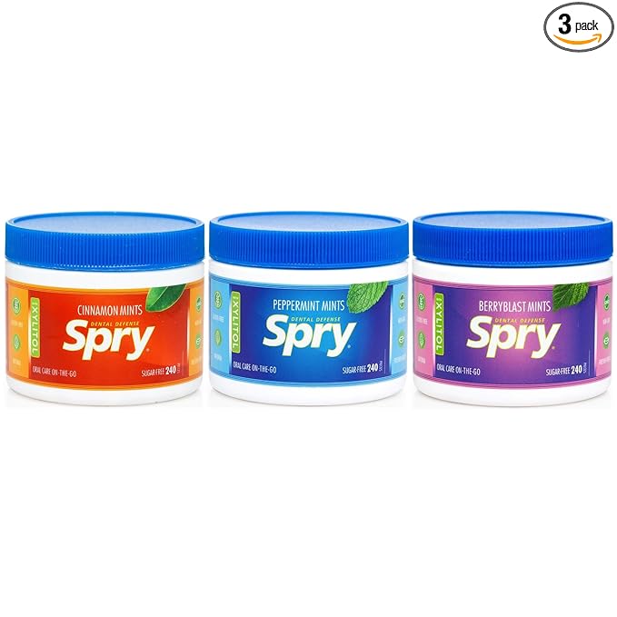 Spry Xylitol Variety Mints Sugar Free Candy - Promote Oral Health, Increase Saliva Production, Stop Bad Breath, Non-GMO, Gluten-Free, 240 Count (Pack of 3)