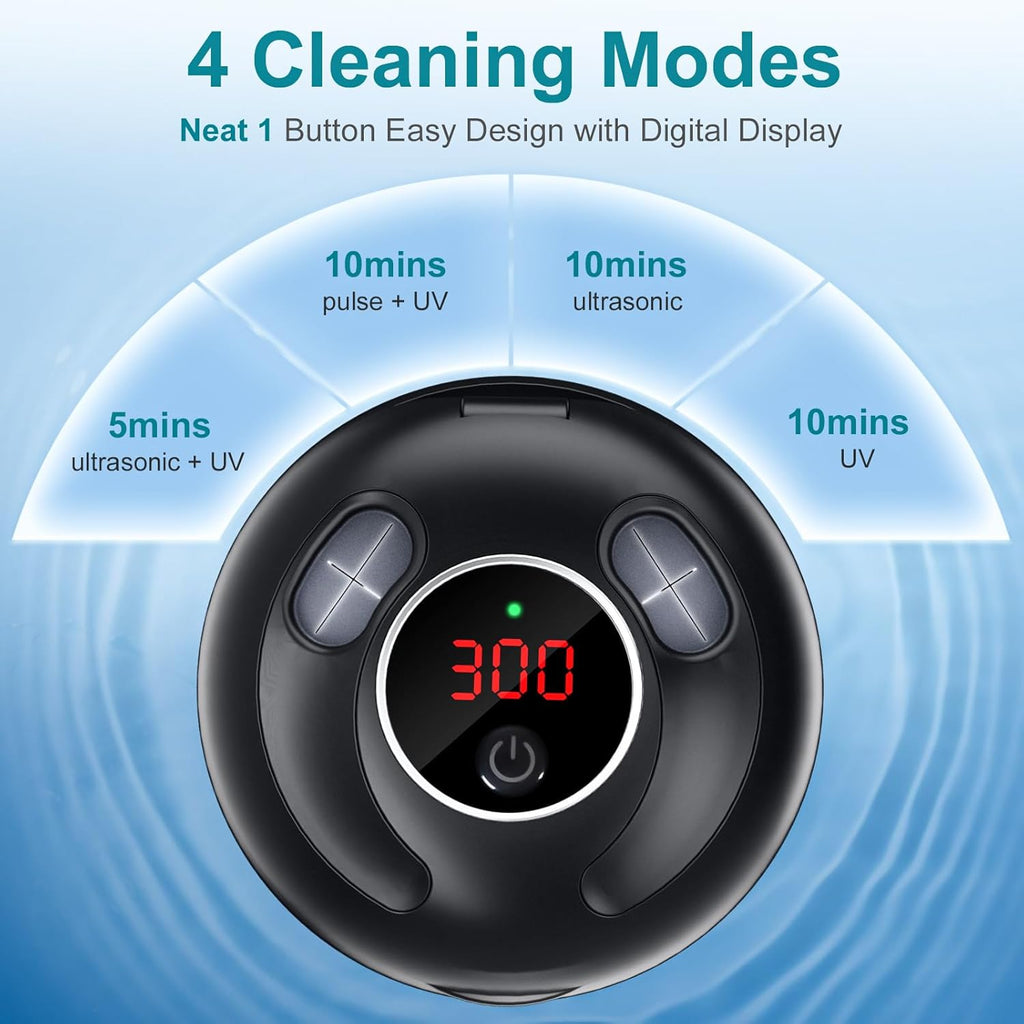 Ultrasonic Retainer Cleaner Machine, 200ML Ultrasonic Cleaning Pod with 4 Modes, Digital Timer for Denture Cleaner, Aligners, Mouth Guards, Braces, Jewelry & Toothbrush Heads