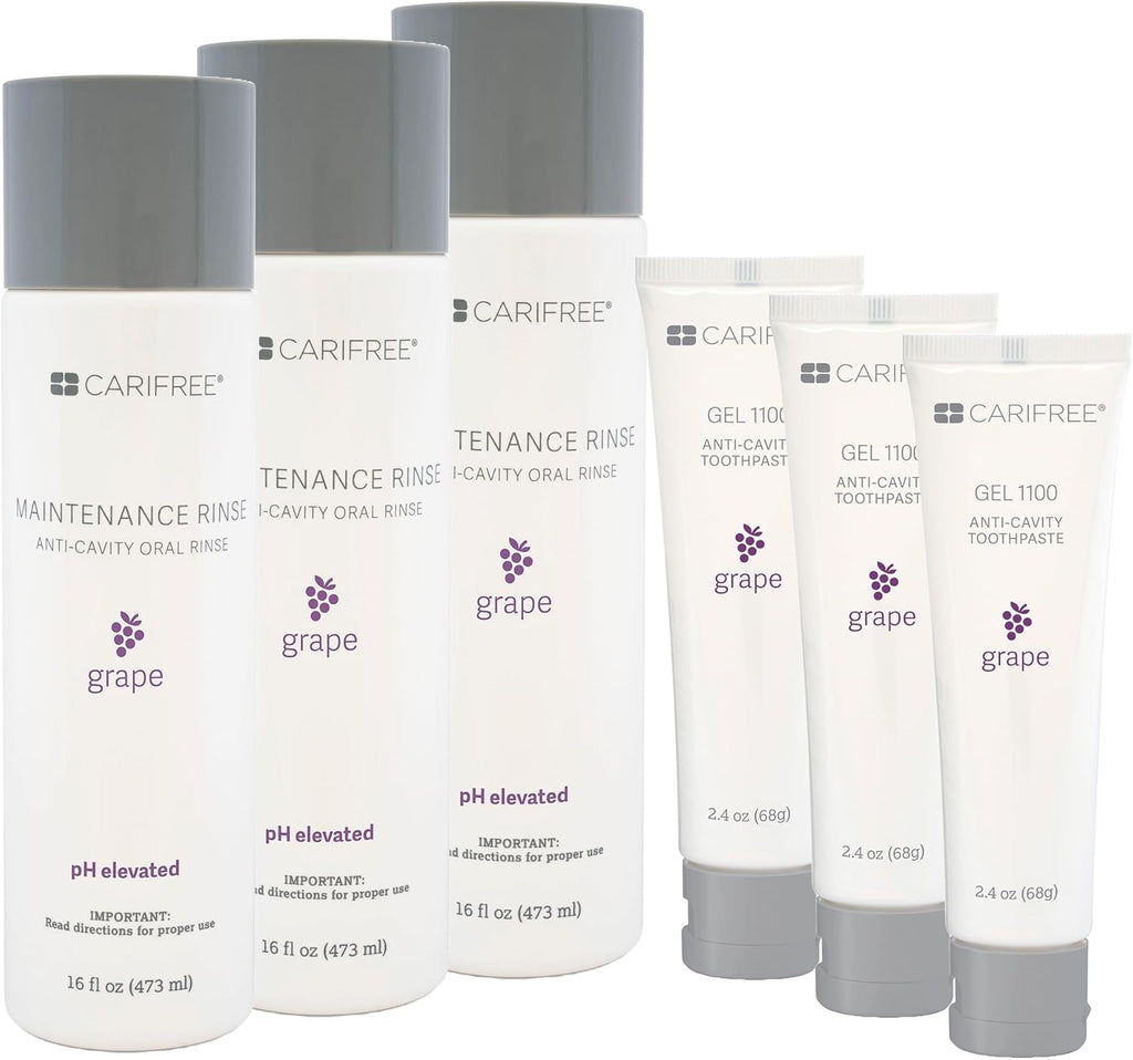 CariFree Maintenance & Prevention Kit, Grape | Anti-Cavity Fluoride Toothpaste & Mouthwash Freshens Breath and Moistens Mouth | Dentist Recommended for Oral Care (3-Month Supply)