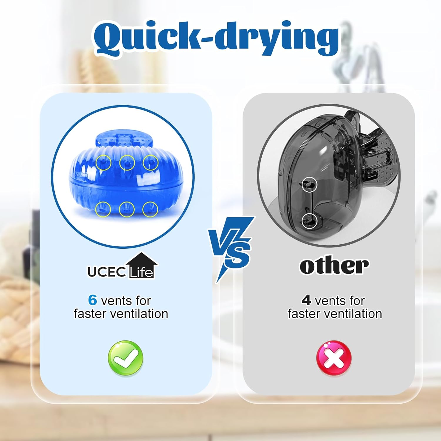 UCEC Toothbrush Caps, Protector Head Covers Case Plastic Clip for Travel, Camping, Bathroom, School, Business, 6 Pack