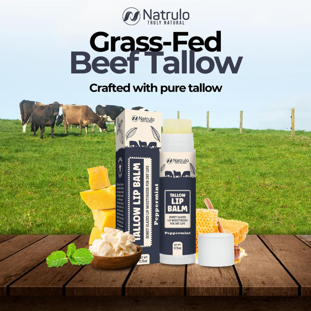 Beef Tallow Lip Balm – Natural Tallow Beeswax Chapstick – Hydrating Moisturizer Grass Fed Bison Tallow Balm Lip Care – Soothes Chapped, Dry Lips, Sensitive Skin – Long Lasting & Vitamin Rich USA-Made
