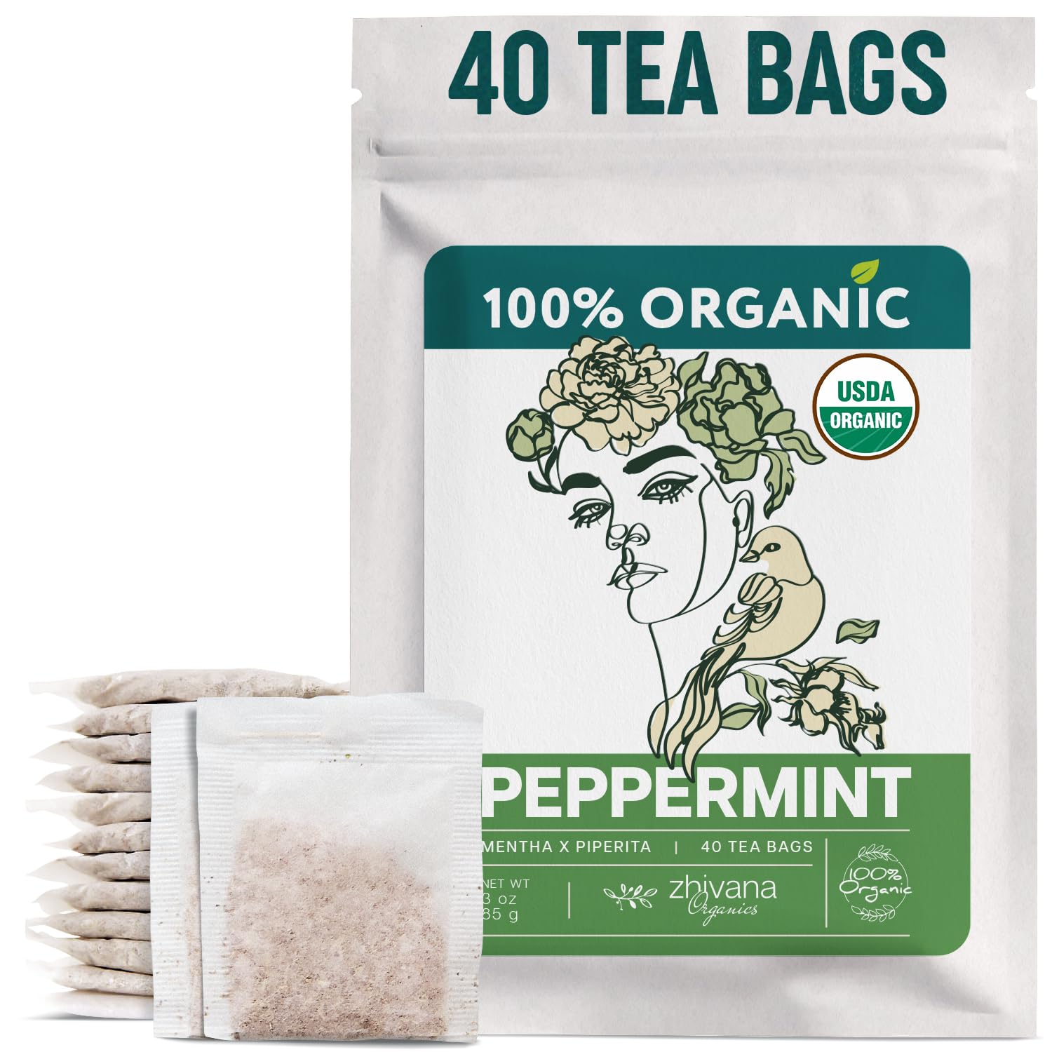 Peppermint Tea Organic (40 Tea Bags) - Hot Tea for Energy, Digestion, Nausea, Motion Sickness, Respiratory Support, Stress Relief - Te de Menta Organico Natural