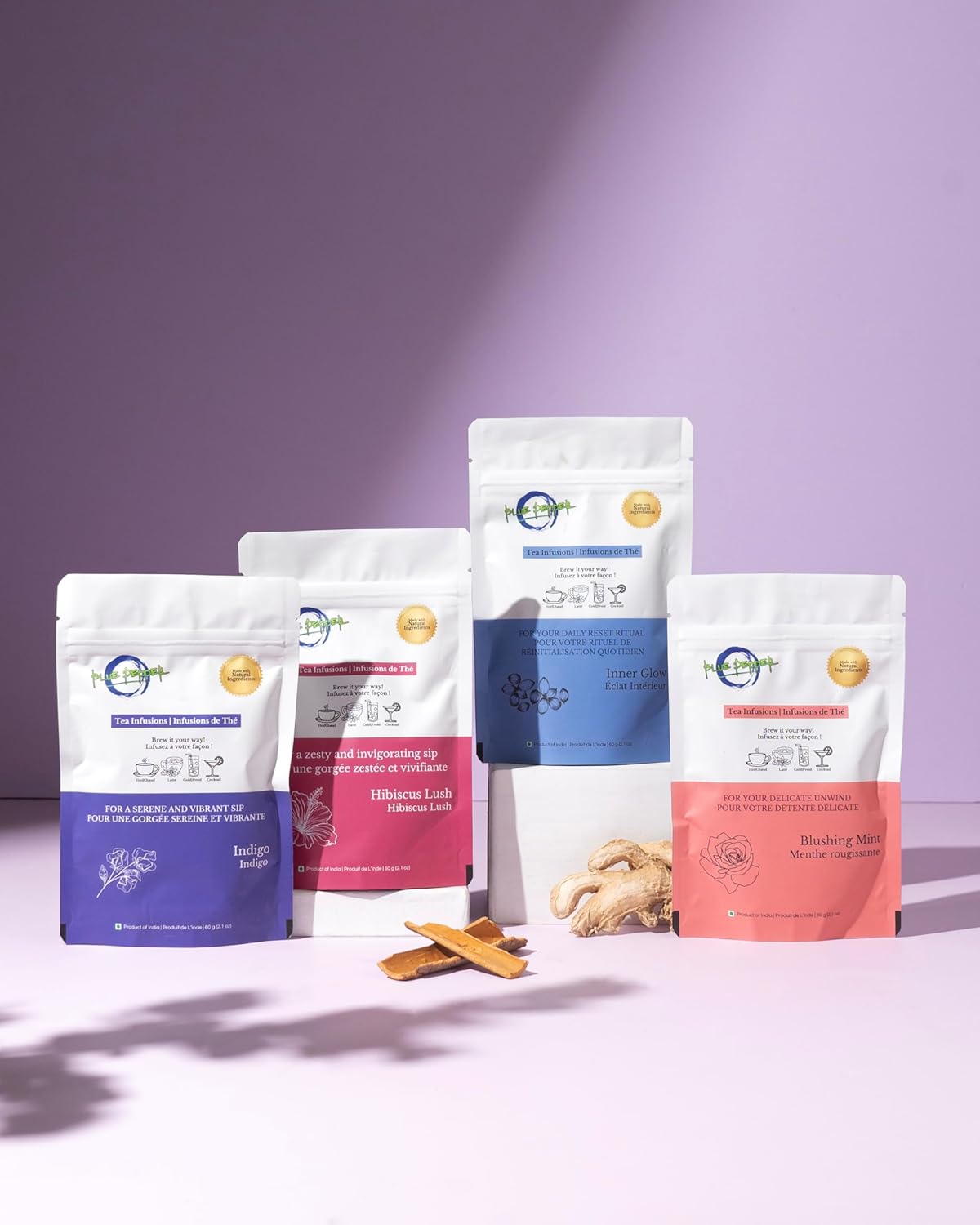 Blue Pepper Mint Tea Infusion | Refreshing Mint Blend with Rose Petals, Coriander, Licorice Root & Amla | Caffeine-Free Natural Beverage