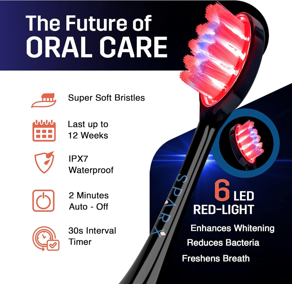 Sparx Toothbrush Replacement Heads, Brush Heads with Red Light Therapy for Gum Care, Replacement Brush Heads, Black, 1 Pack