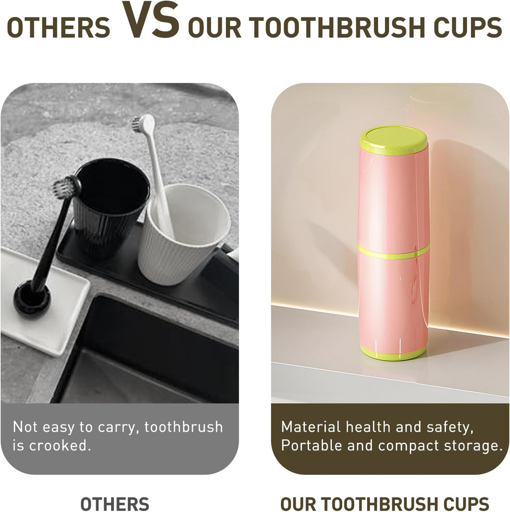 Toothbrush Cup with Cover – Leak-Proof Seal, Large Capacity for Electric Toothbrushes, Detachable 2-in-1 Design | Portable for Travel, Home & Office | Ideal for Travelers, Families, Students (Pink)