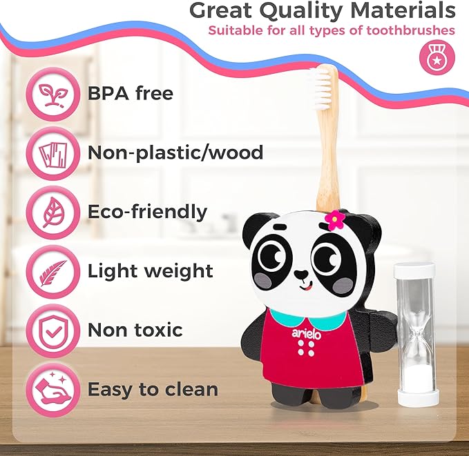 Arielo Panda Toddler Toothbrush Holder with Timer - 3 MIN Timer for Autism & Sensory Kids