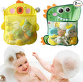 2 Pack Mesh Bath Toy Organizer, Anberky Cute Duck & Dinosaur Bath Toy Storage Net Bathtub Toy Organizer, Perfect Bathroom Hanging Storage Bag Quick Dry Bath Toy Holder Bag with 8 Strong Hooks (#A)