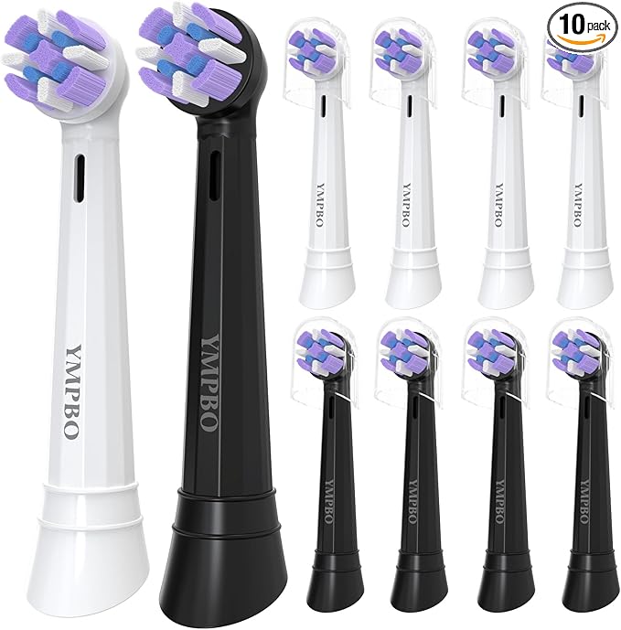 Pack of 10 Replacement Heads Compatible with Oral B iO 10 9 8 7 6 5 4 3 Series Electric Toothbrush, Medium Brush Heads, Black/White