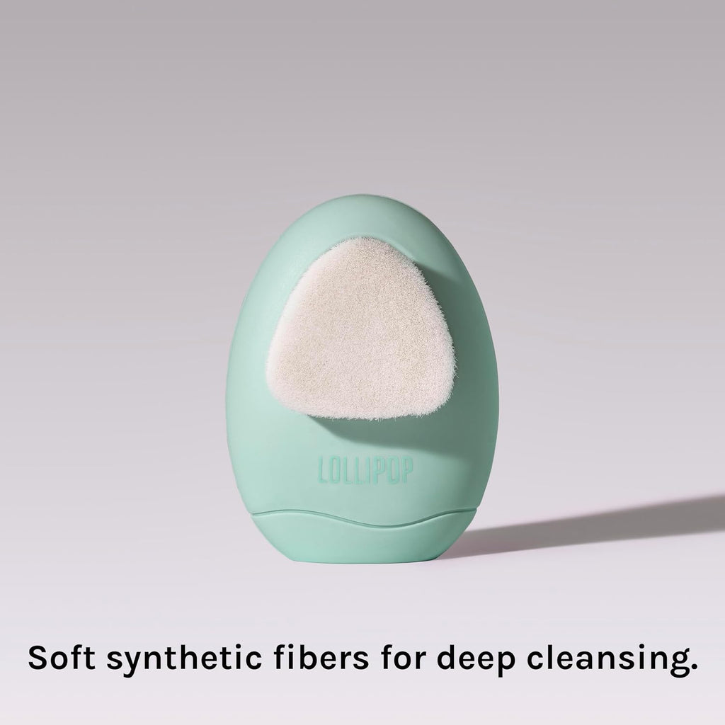 LOLLIPOP Dual-Sided Facial Cleansing Brush | Palm Size Silicone Face Exfoliator and Soft Fiber Cleanser | Manual Face Scrubber for Pores, Makeup Removal, Blackhead and Skincare Routine, Minty