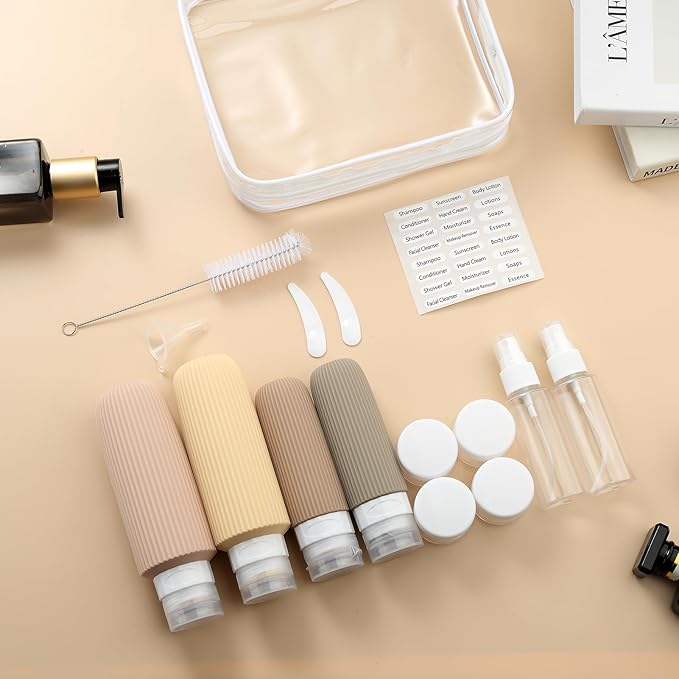 16 Pack Travel Bottles for Toiletries, Large 6oz Silicone Travel Containers, Leak Proof Refillable Liquid Shampoo And Conditioner Travel Essentials