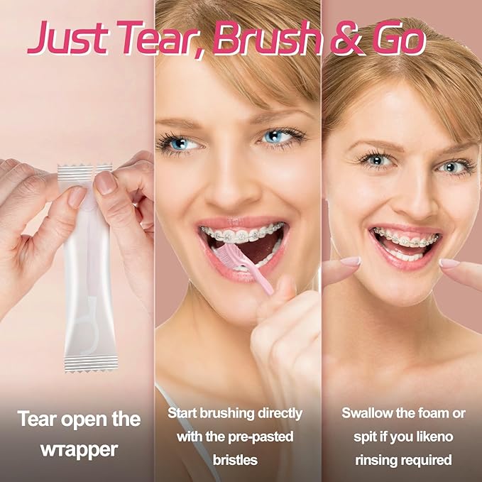 28 Packs Mini Brushes-Disposable Toothbrushes with Toothpaste+Tongue Scraper+Floss+Toothpick Individually Wrapped Prepasted Toothbrush Softex Bristles Travel Toothbrush (Mint)