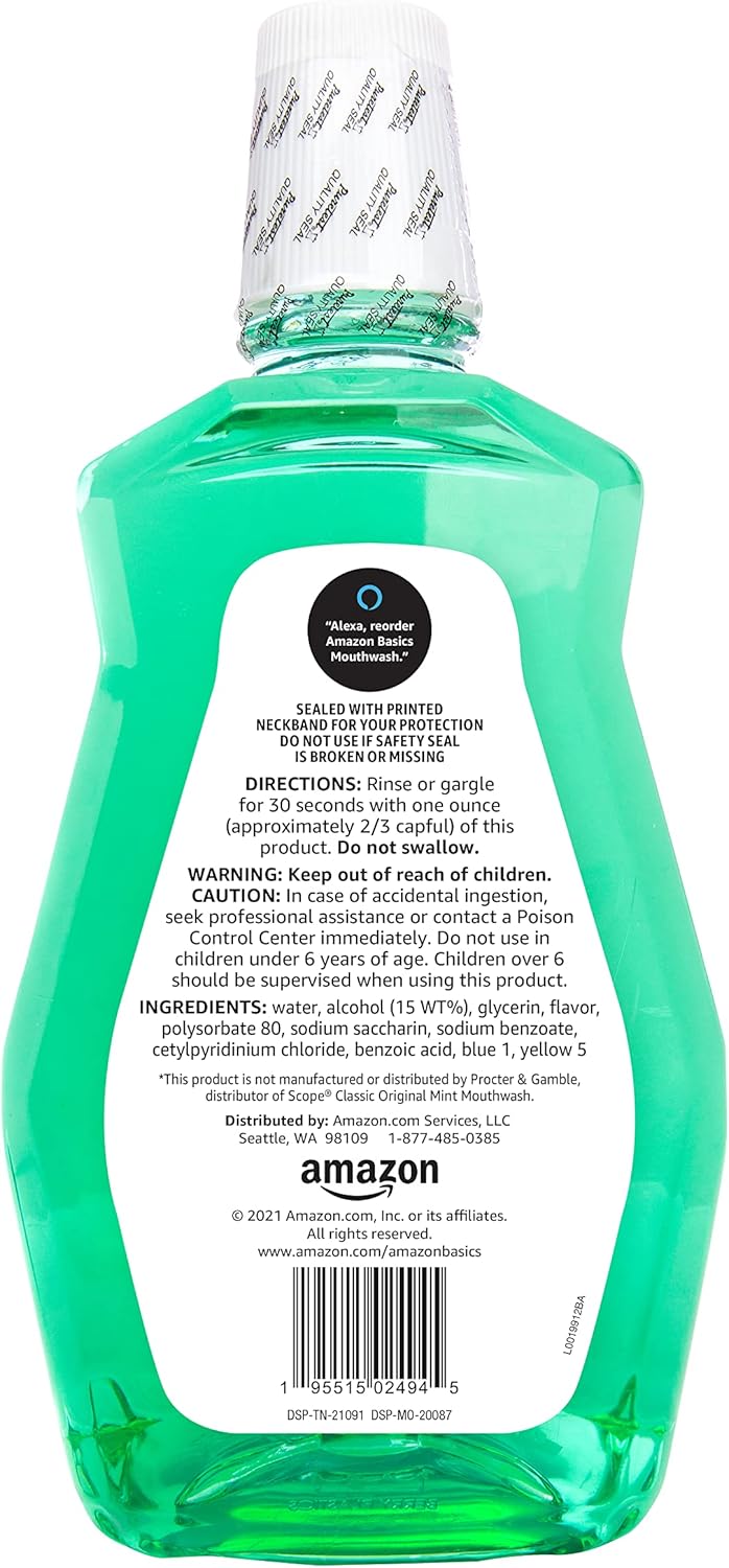 Amazon Basics Fresh Breath Mouthwash, Mint, 50.7 Ounce (Pack of 1), (Previously Solimo)