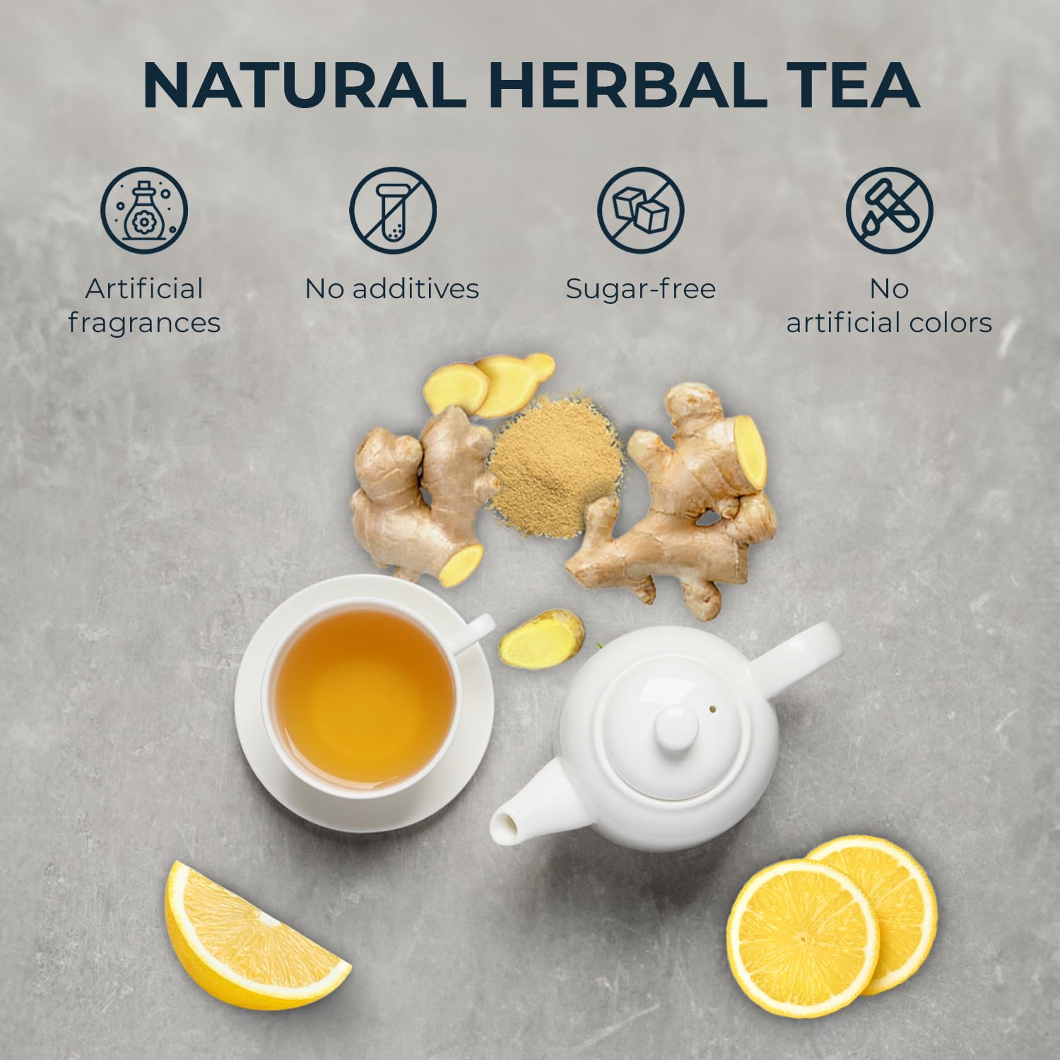 Ginger Lemon Tea Bags - 55 Count (+5 Tea Bags) - 5.22 oz, Refresh Sour, Re-Steep Herbal Detox Tea Blend for NaturalSupport and Body Warm, Energy Support, Bamboo Tong Include