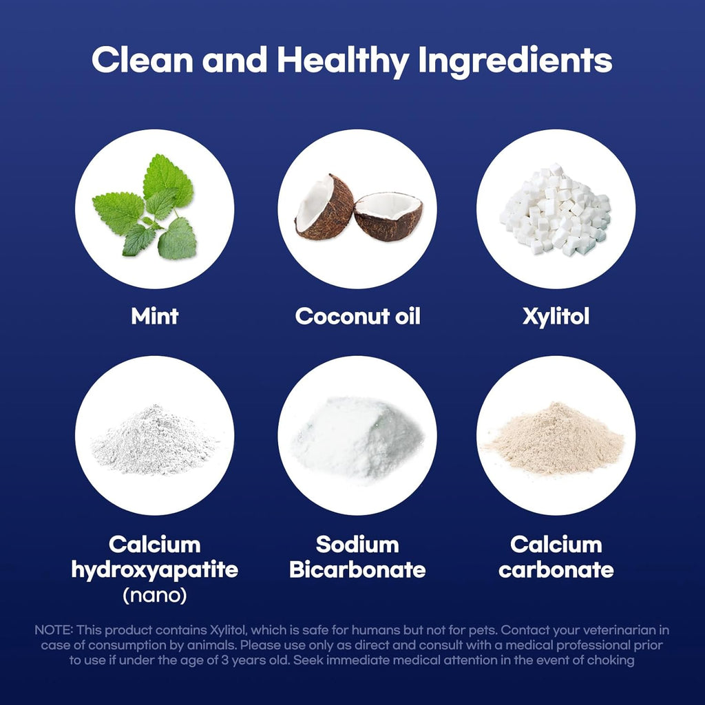 Toothpaste Tablets - Nano Hydroxyapatite Natural Whitening, Fluoride & Plastic Free, Eco-Friendly Travel Toothpaste Reduce Sensitivity, Remineralize (Mint, 62 Count)