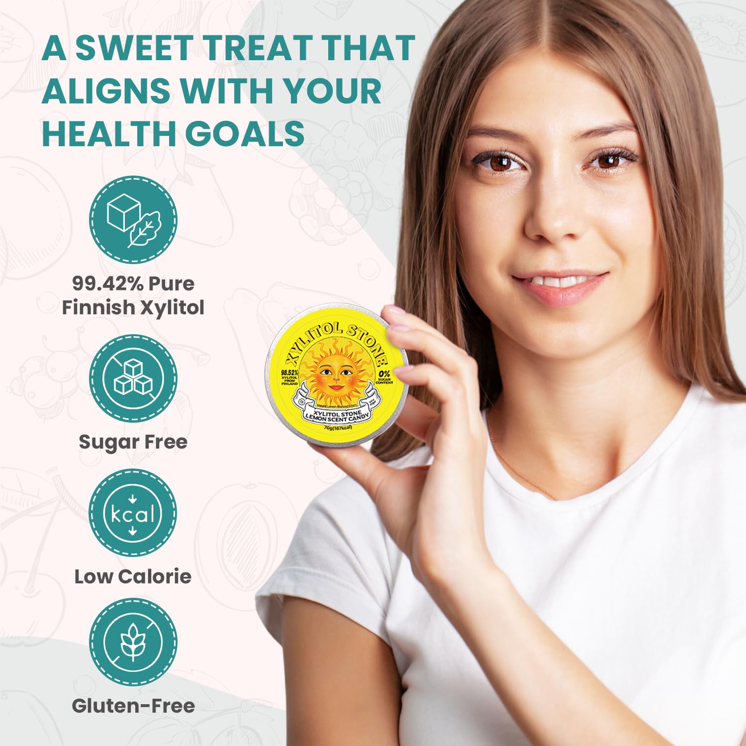 Xylitol Stone Sugar Free Candy - Vegan & Keto Friendly Unique Hard Candy Sugar-Free - 100% Natural Flavor Candies - Gluten Free & Non-GMO Breath Freshener Low Calorie Mints - Lemon (Pack of 2)