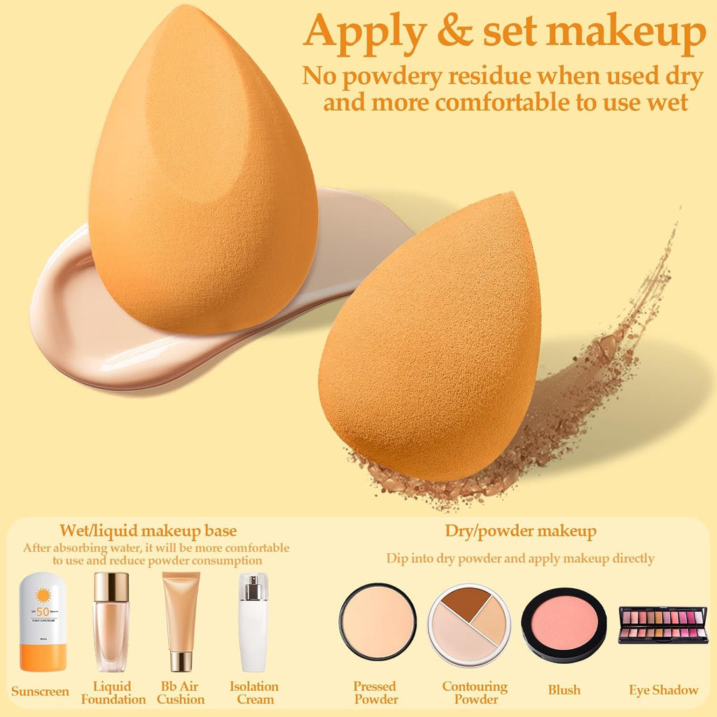 14 Pcs Makeup Sponge Set,Beauty Sponges Blender with 4 Pcs Powder Puff and 4 Pcs Mini Make up Sponges Birthday Gift,Mother's Day Gift for Women Liquid,Foundation,Powder,Concealer,Cream(Orange)