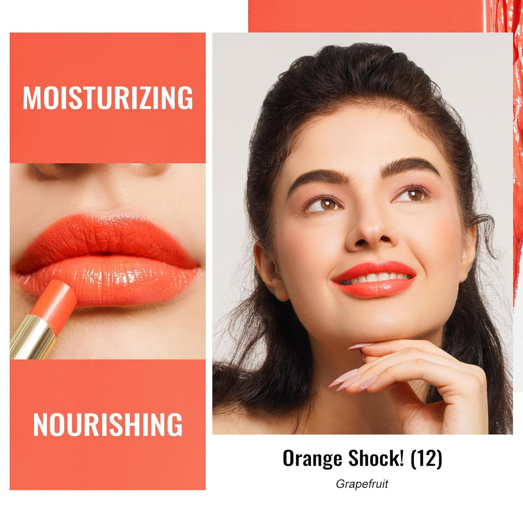 Oulac Moisturizing Shine Orange Red Lipstick for Women - 2 in 1 Orange Red Glossy Tinted Lip Balm, Hydrating Winter Lipstick for Dry Lips,Shine Juicy Finish Vegan 2.2g/0.07oz (12)