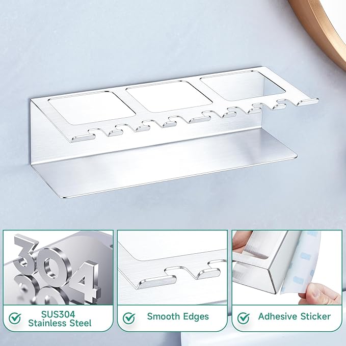 Electric Toothbrush Head Holders, Electric Toothbrush Holders Wall Mounted, Shower Electric Head Holder, Toothbrush and Toothpaste Holder, Adhesive Tooth Brushing Holder for Bathroom (Silver, Large)