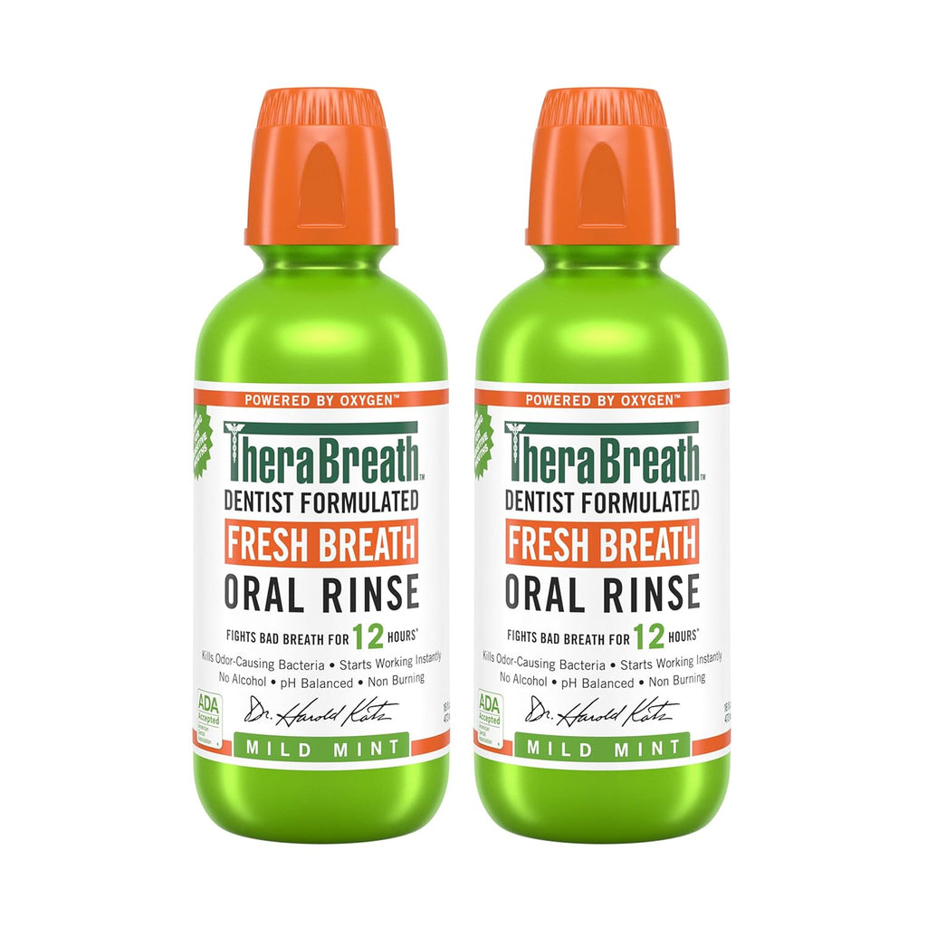 TheraBreath Fresh Breath Mouthwash, Mild Mint Flavor, Alcohol-Free, 16 Fl Oz (2-Pack)