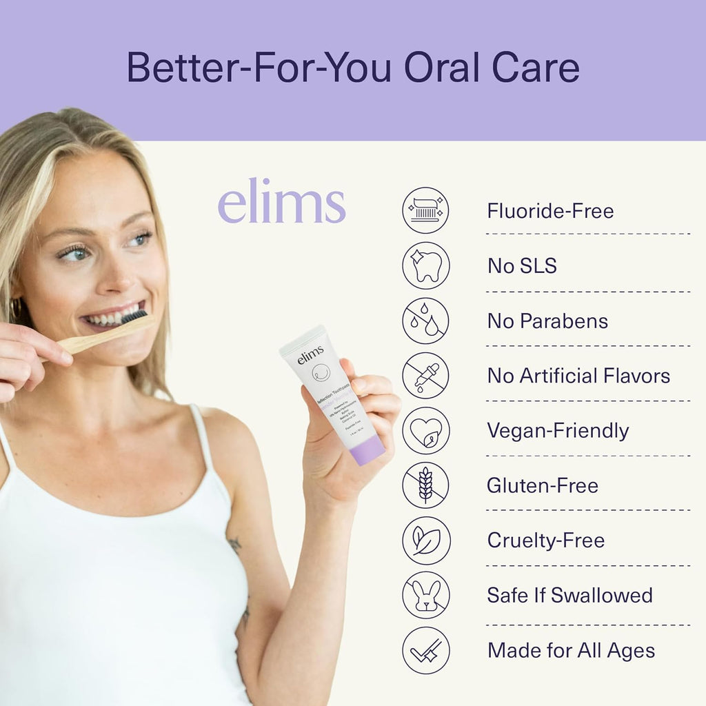 ELIMS Travel Size Nano Hydroxyapatite Toothpaste Fluoride Free - Xylitol Remineralizing Toothpaste for Whitening Sensitive Teeth - Lavender Vanilla Mint Toothpaste for Adults & Kids 1oz