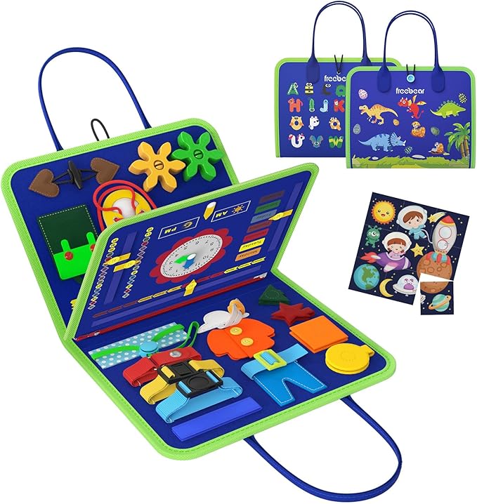 Freebear Busy Board Toddler Travel Toys Sensory Toys for Toddlers 1 2 3 4, Montessori Learning Toys for Toddlers Activities Board, Educational Toys for 3 4 Year Old Boys Girls Gift, Dinosaur