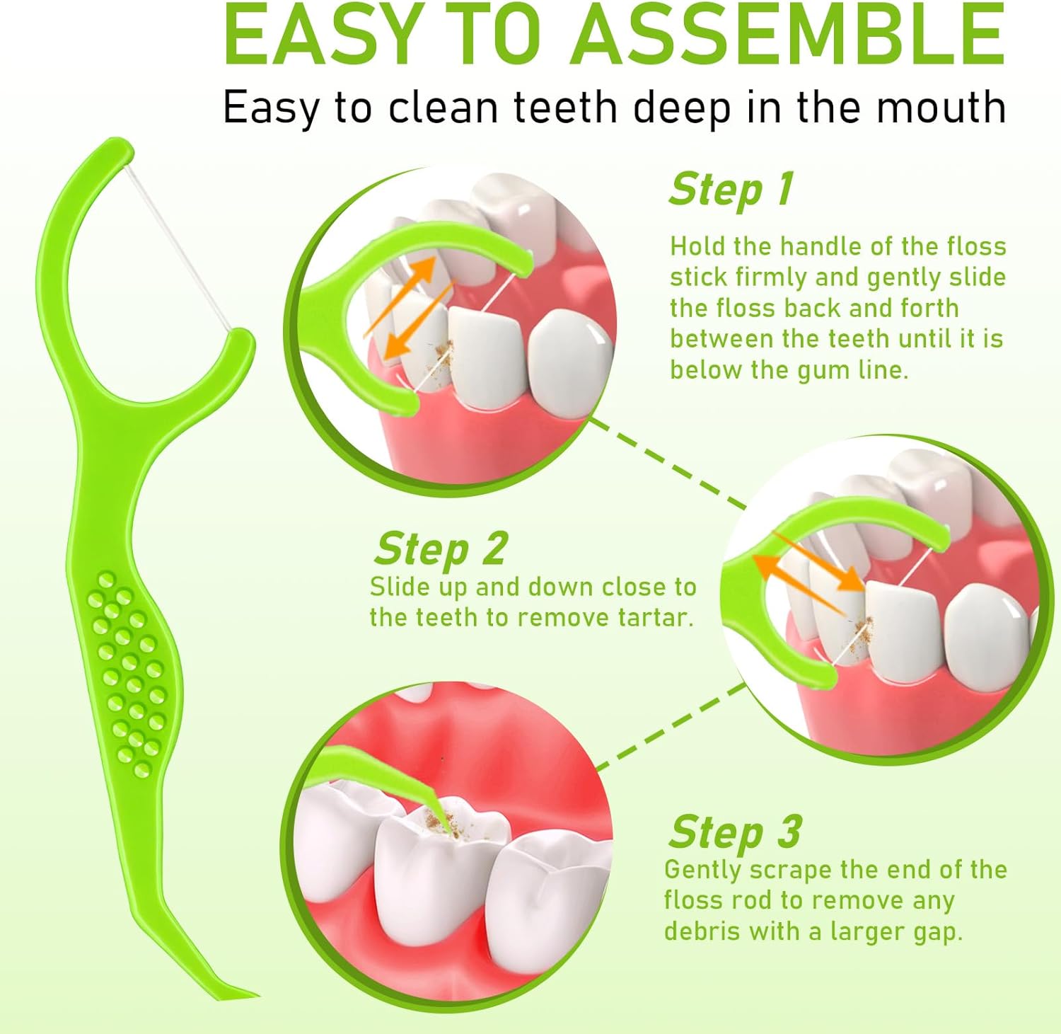 YYING Individually Wrapped Dental Floss Picks for Teeth 100 Ct Mint Flavored, Single Pack Dental Flossers Picks Green Travel Portable Case