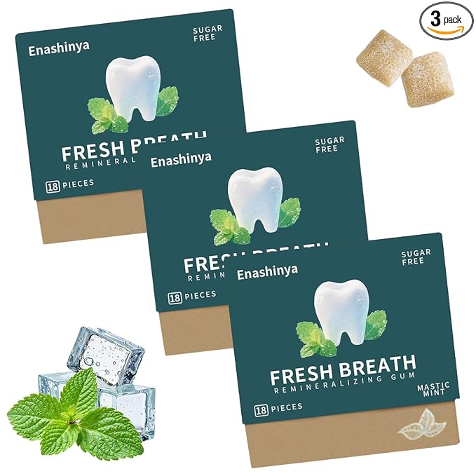 Remineralizing Chewing Gum-with Xylitol Hydroxyapatite,Handcrafted Sugar-Free Frankincense Mint Gum, Sugar Aspartame Plastic Dye Gluten Free,Daily Oral Freshness (18 Count (Pack of 3), Mastic Mint)