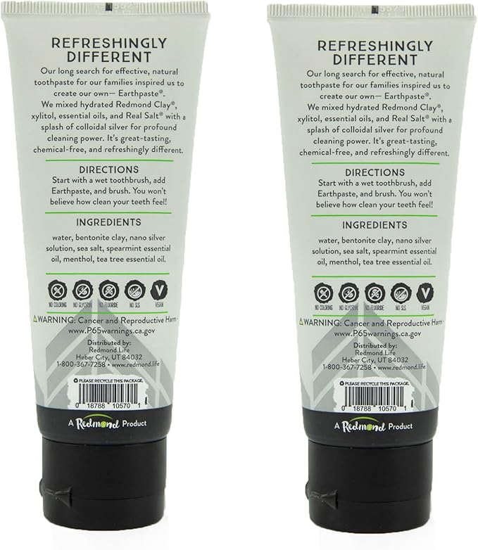 Redmond Earthpaste - All Natural Non-Fluoride Toothpaste, Unsweetened Spearmint 4 Ounce Tube (2 Pack)