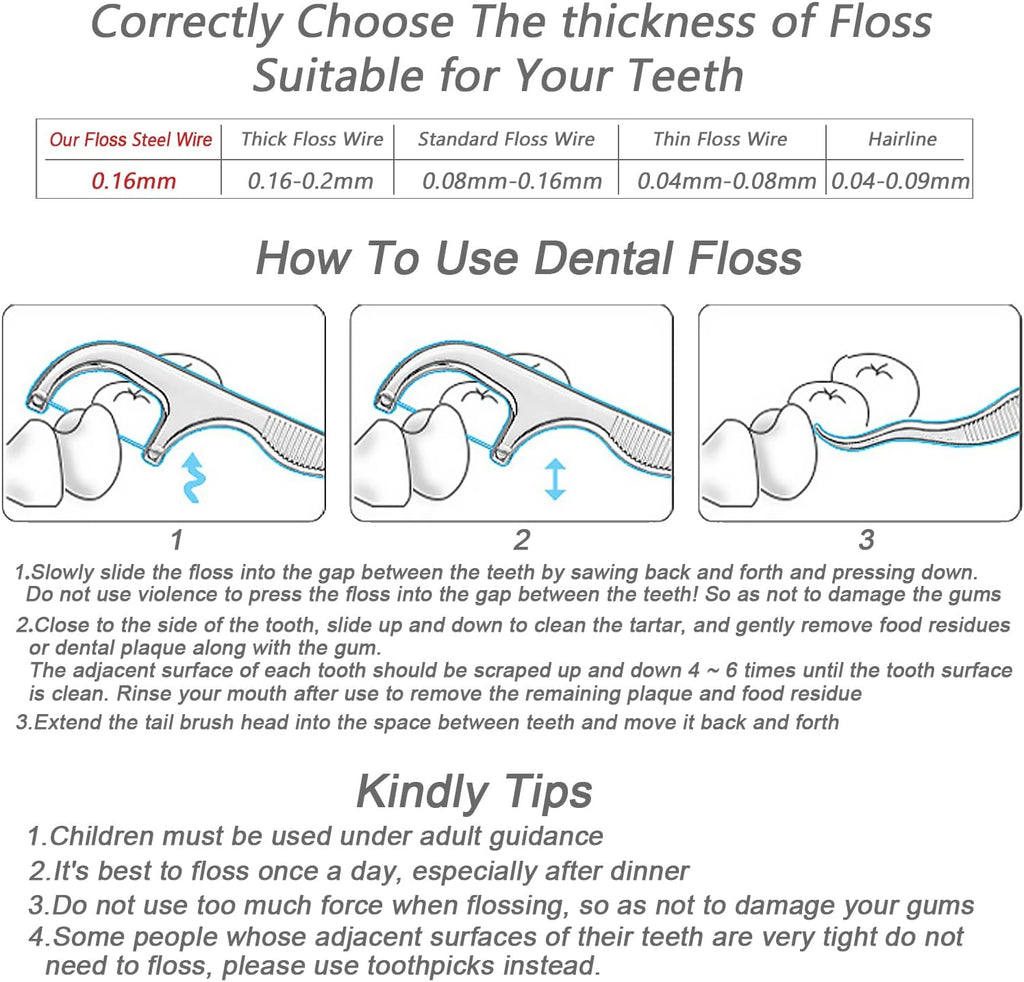 Toothpicks Pocket Set, Dental Floss Picks Kit Reusable, Stainless Steel Teeth Cleaning Tools, Tooth Picker Oral Hygiene Travel (1 Set)