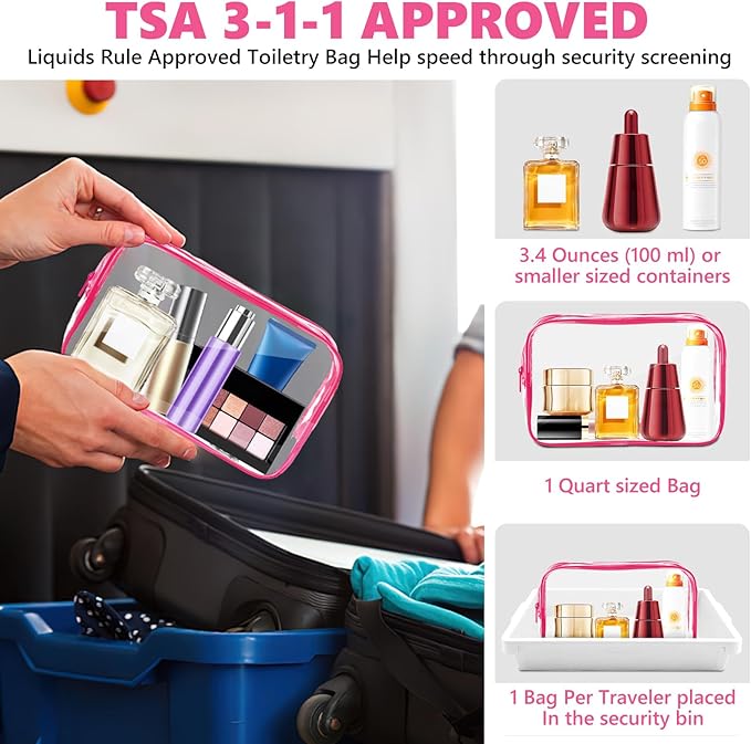 AURUZA Clear Makeup Bag,Portable Travel Toiletry Bags with Zipper, TSA Approved Clear Organizer Bags, PVC Cosmetic Pouch for Airport Airline Compliant