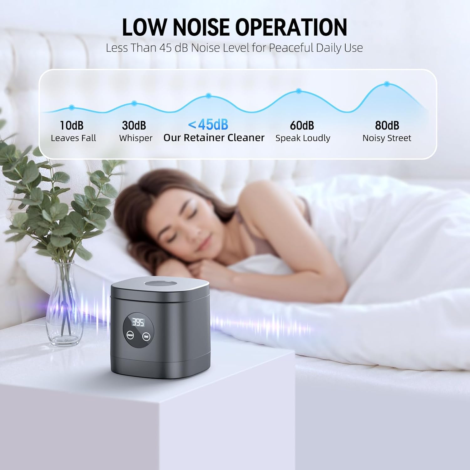 TEBAL Ultrasonic Retainer Cleaner Machine, 52kHz Ultrasonic Denture Cleaner for Night Guards, Braces, Toothbrush Heads, Jewelry and More, Ultrasonic Cleaner for Retainers with 250ML Capacity, Black