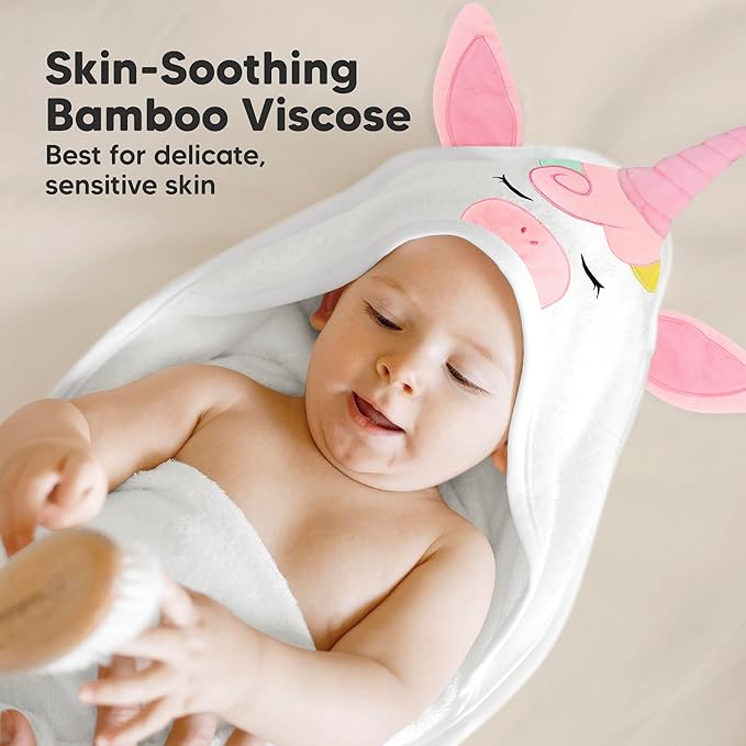 KeaBabies Hooded Baby Towel for Newborn - Viscose Derived from Bamboo Large Baby Bath Towels with Hood for Boys, Girls, Toddler, Extra Absorbent & Soft Newborn Bath Essentials (Unicorn, Regular)