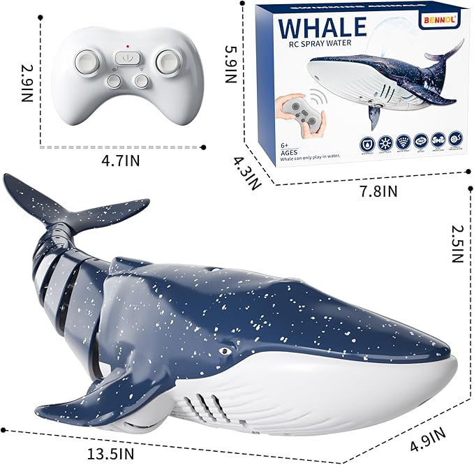 2.4Ghz Remote Control Whale Shark Toys for Boys Kids, 1:18 Scale High Simulation Whale Shark for Pool, Electric RC Shark Fish Toys with Light & Spray Water Function for 4 5 6 7 8 9 Year olds Kid