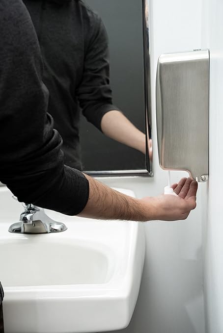 Bradley 6A01-11 Diplomat Foam Soap/Sanitizer Dispenser, Surface Mounted, Vertical Tank, Low Battery Indicator Lights, Architectural Satin Finish, Stainless Steel